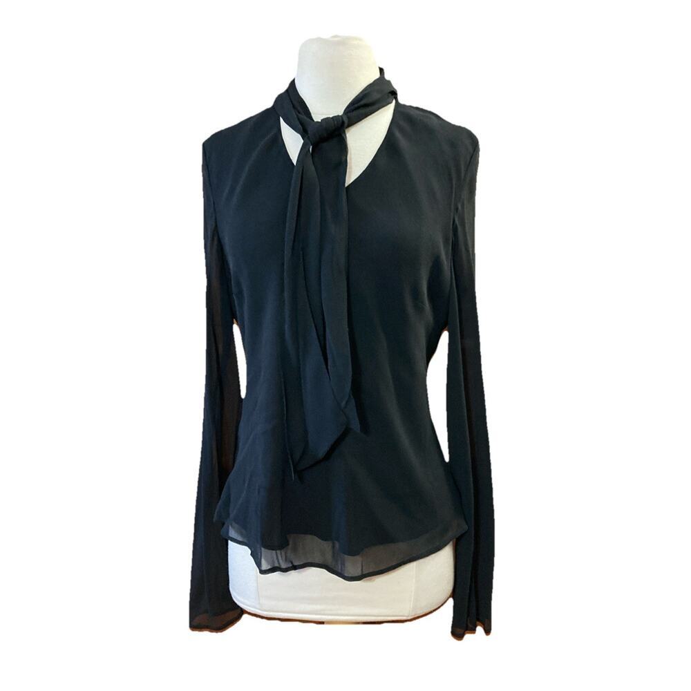 Harold’s Silk Scarf Top Sz 14 New‎ Black Chiffon Sheer Blouse Contemporary Goth